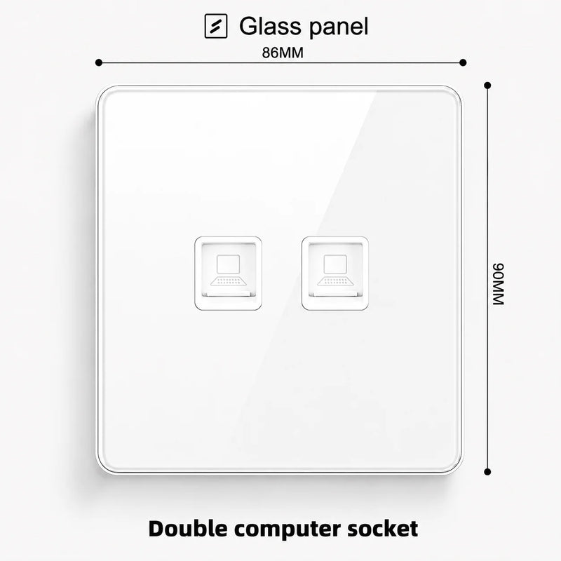 White Tempered Glass 2Way Wall Light Switch, UK Wall 18W Type-C Fast Charging USB Socket, Universal Electrical Outlet Plug 220V