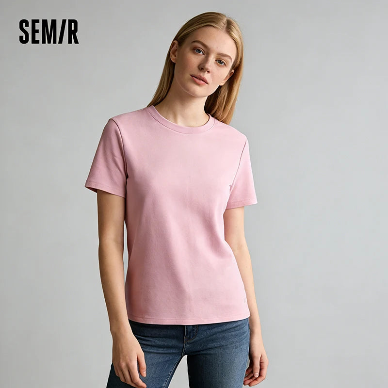 Semir Embroidered Tshirt Women 2026 Summer Short Cool Touch Slim Fit Crew Neck Regular Shoulder Casual Basic Fashion Top