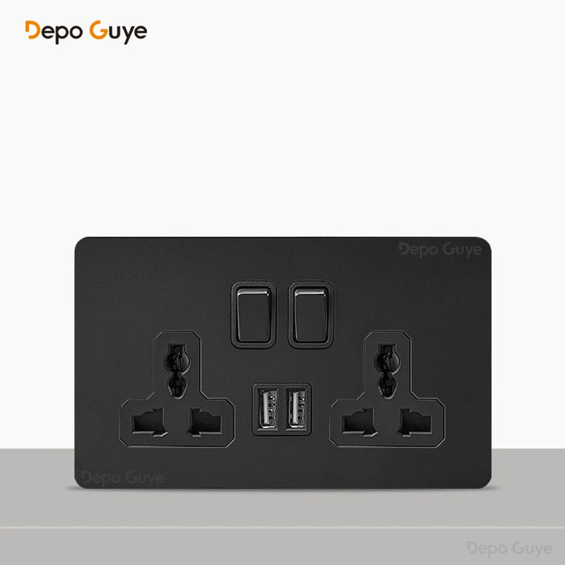 Retro Brass Lever Switch 1-4 Gang 2 Way Toggle Switch Panel Black EU RU FR Electrical Sockets And Switches USB Type-c Cat6 Rj45
