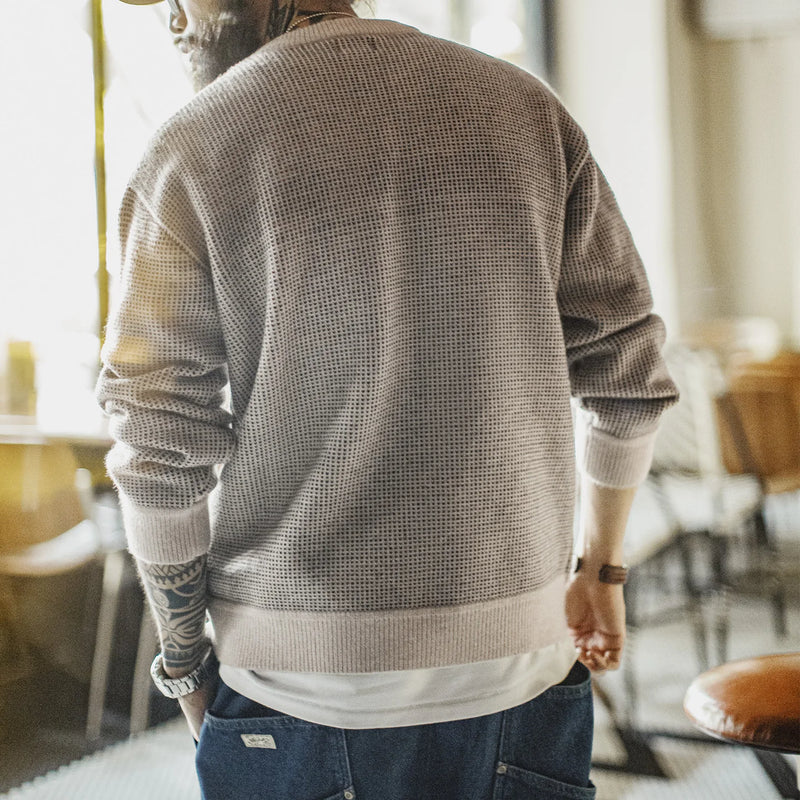 Maden Men's Vintage Grey Crew Neck Sweater Knit Warm Pullover for Autumn and Winter Jumpers Casual Top for Layering Knitwear
