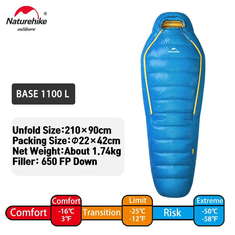 Naturehike Snow Bird Base Sleeping Bag -16℃ Cold-Proof Outdoor Hiking Breathable Mummy Camping Gear Windproof Fully Covered Tour