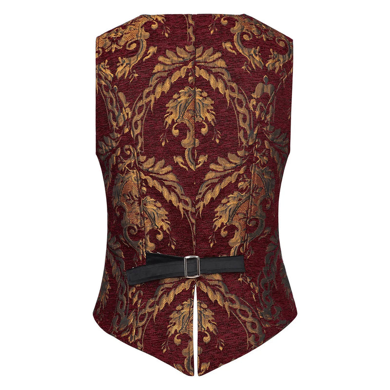 Punk-style Men's Red Sleeveless Suit Vest, Single-breasted V-neck Court/Gothic Vests, for Cosplaying Medieval Vintage Waistcoat.