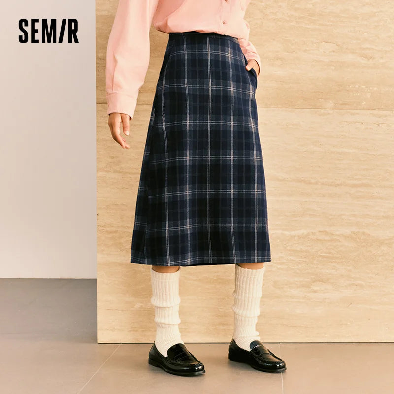 Semir Women Skirt Plaid Faux Wool Long Split A Line Vintage Smart Casual Winter Midi Skirt Urban Workwear Style 2026