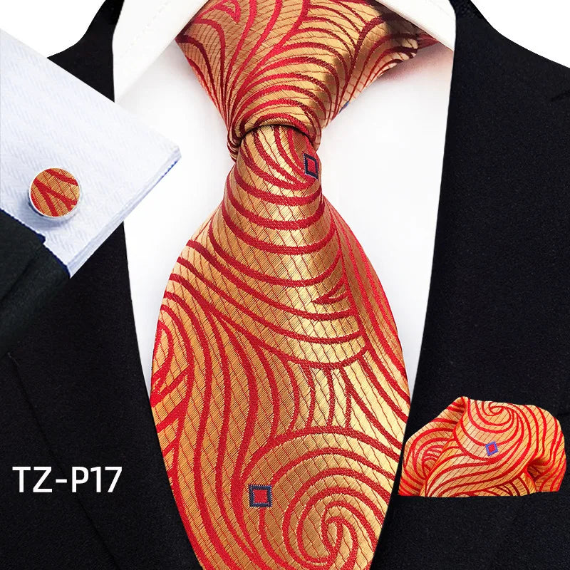 2026 New Men's Jacquard Fabric Tie Set Perfect for Business/Banquets/Formal Wear/Weddings. (Tie + Pocket Square + Cufflinks)