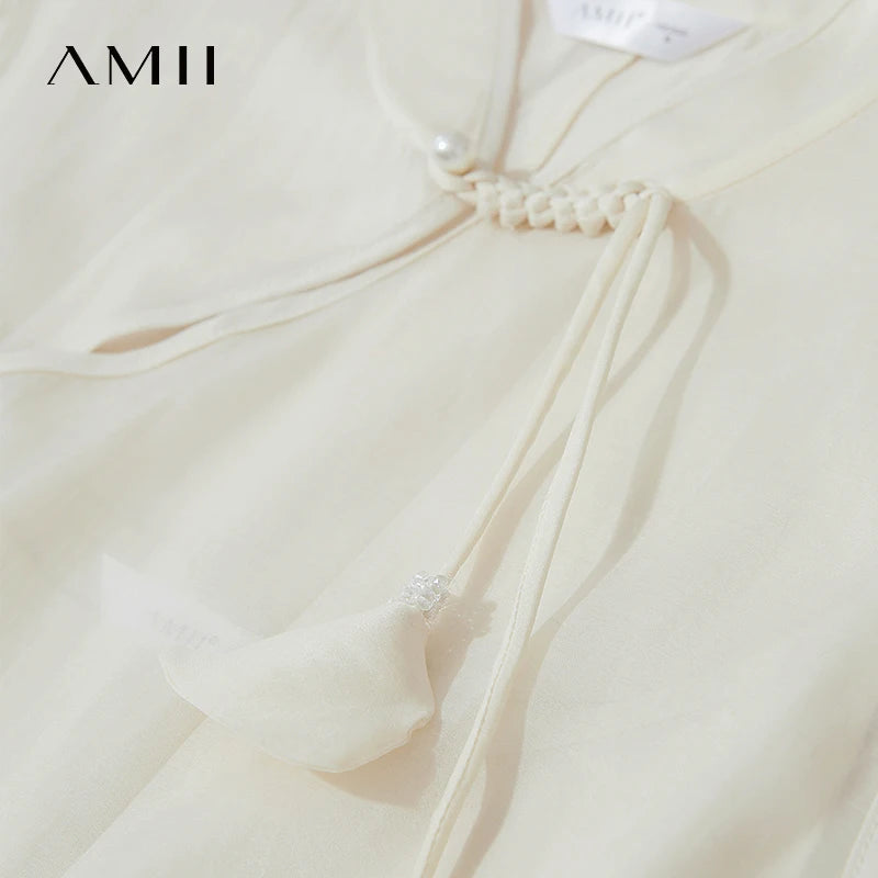 រ៉ូប AMII សាមញ្ញបំផុតសម្រាប់ស្ត្រី រ៉ូបកប្បាសសូត្រ Mulberry រដូវក្តៅឆ្នាំ ២០២៥ រចនាបថចិនថ្មី ដៃអាវរាងអក្សរ A រ៉ូបល្ងាចឆើតឆាយ ១២៥៤២២៦៧