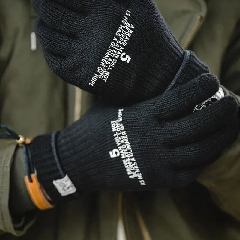 Maden Winter Warm Cycling Tactical Gloves Vintage Knitted Print Full-finger Gloves Business Autumn Warm Fashion Gift Gloves