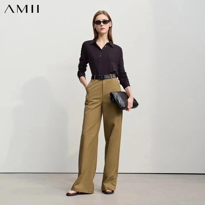 Amii Women's Minimalism Pants 2026 Autumn New Office Lady Versatile Wide Leg Female Trousers Solid Casual Loose Pants 12651006