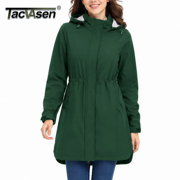 TACVASEN Women's Winter Warm Long Fleece Lined Waterproof Jackets Windproof Breathable Daily Outdoor Softshell Rain Coat Hooded