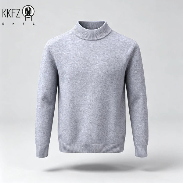 Men Regular Fit Mock Neck Knit Pullover Ribbed Collar And Cuffs For Street Style And Office Daily Commute Wear
