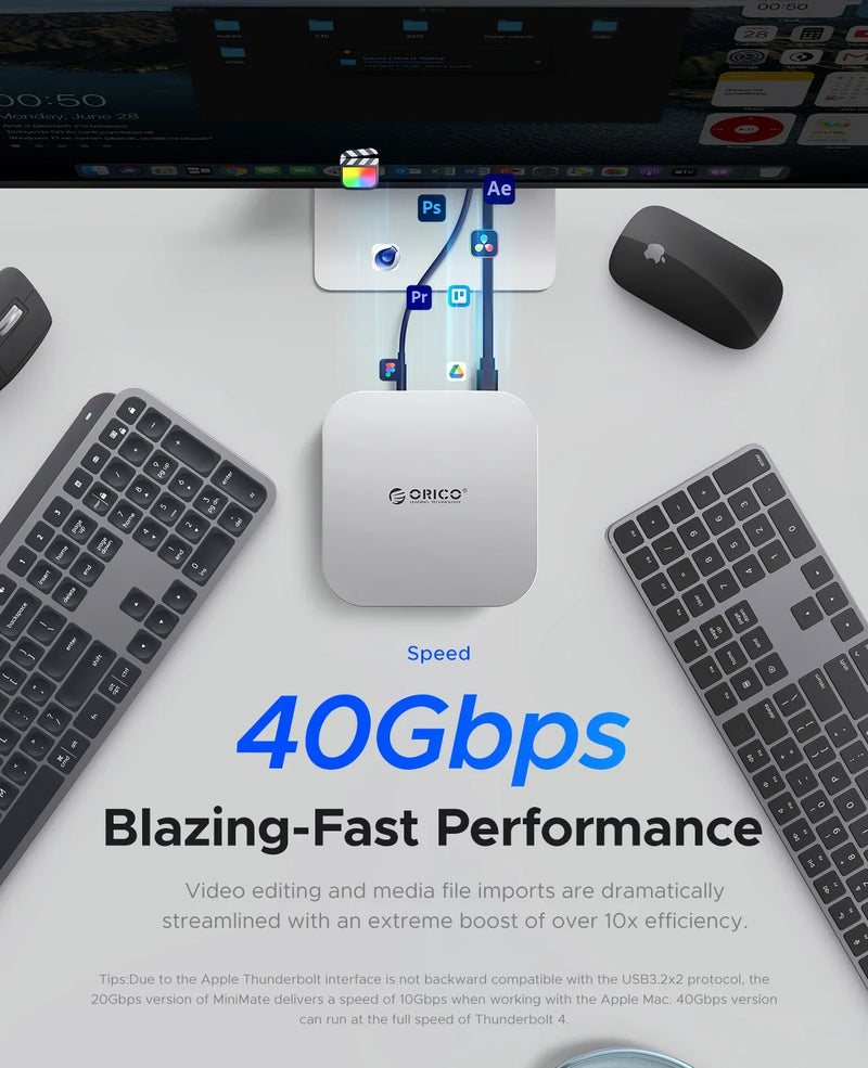 ORICO MiniMate External SSD Storage Expansion 40Gbps Desktop Dock for MacMini 4 with 512GB 1TB 2TB 3TB 4TB 8TB SSD Storage