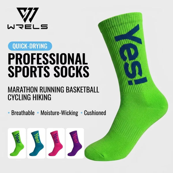 WRELS 1/2/3 Pairs Crew Sports Socks Breathable Cushioned Athletic Socks Men Women Moisture Wicking Running Cycling Socks