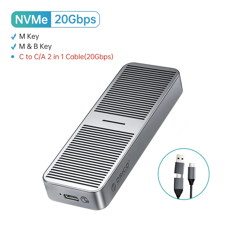 ORICO 20Gbps M.2 NVME SSD Case with Built-in Cooling Vest Upgraded Aluminum Type-C M2 NVME SSD Enclosure for Solid State Drive