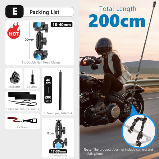 Vamson Motorcycle 3rd Person View Invisible Selfie Stick for Insta360 X3 One X2 OneR GoPro Max Camera for GoPro 11 Accessories E
