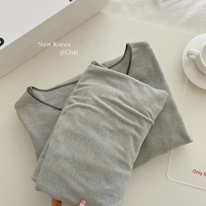 Korean Lazy Pajama Set For Women Autumn Winter Long Sleeved Home Clothes Skin Friendly Sleepwear Pyjamas Suit Lounge Nightwear