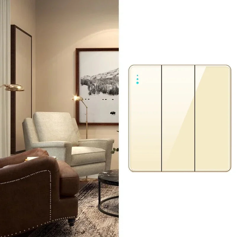 EU RU UK Standard 1/2 Way Wall Light Switch Luxury Full Tempered Glass Panel ON OFF Power Push Button Switch1/2/3/4 Gang Type 86