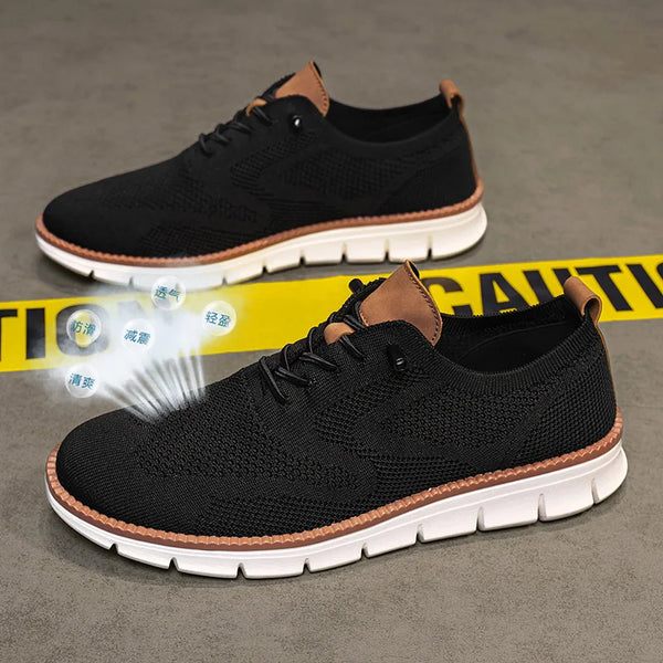 Men's Knitted Upper Casual Shoes Breathable Soft Sole Business Leisure Sneakers Non-slip Walking Shoes for Daily Commute