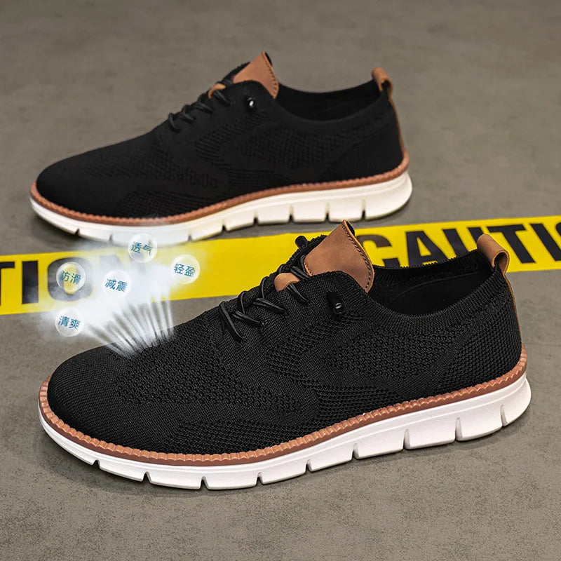 Men's Knitted Upper Casual Shoes Breathable Soft Sole Business Leisure Sneakers Non-slip Walking Shoes for Daily Commute