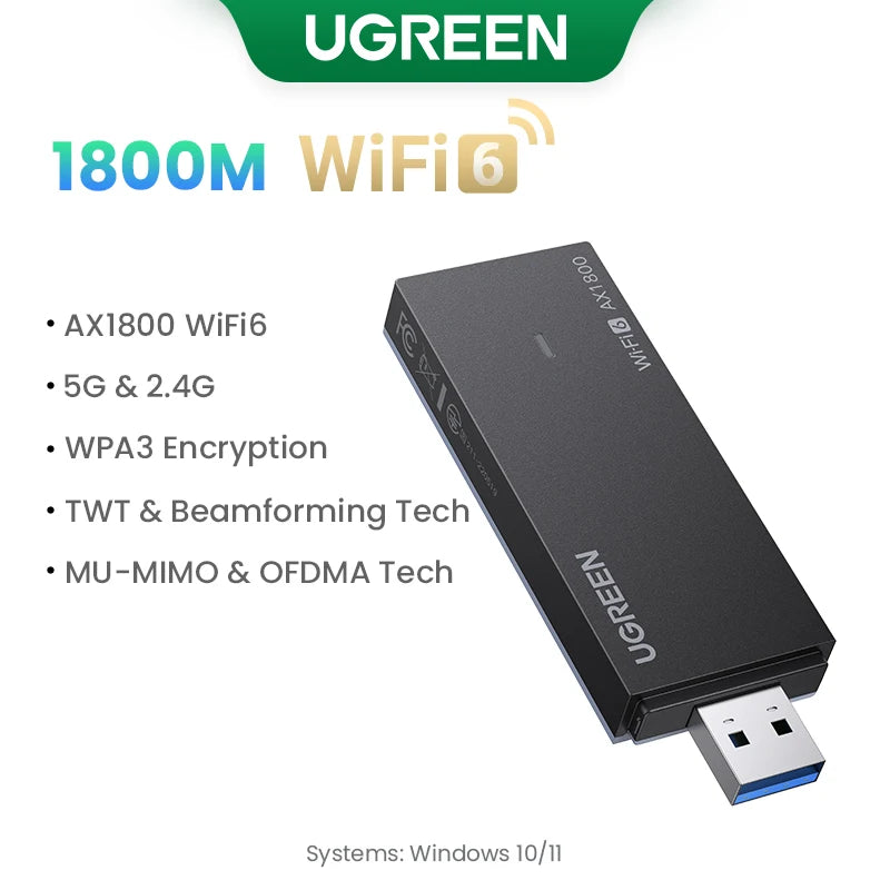 UGREEN WiFi Adapter AX900 AX1800 AC1300 WiFi6/5 5GHz&2.4GHz USB WiFi Dongle Antenna for Desktop Laptop USB Ethernet Network Card