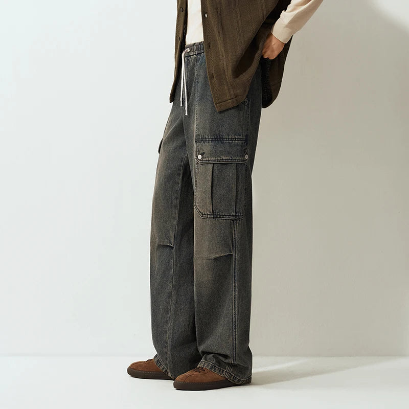 Semir Jeans Men Loose Wide Leg Cargo Pants Retro Distressed Big Pocket 2025 Winter New Long Pants Men'S Clothing