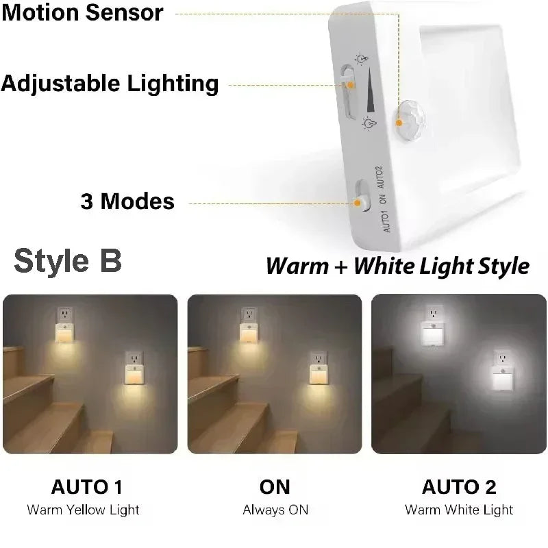 Motion Sensor LED Night Lights EU/US/AU/UK Plug Dimmable Cabinet Light for Baby Bedside Bedroom Corridor Wireless Lamp Lighting
