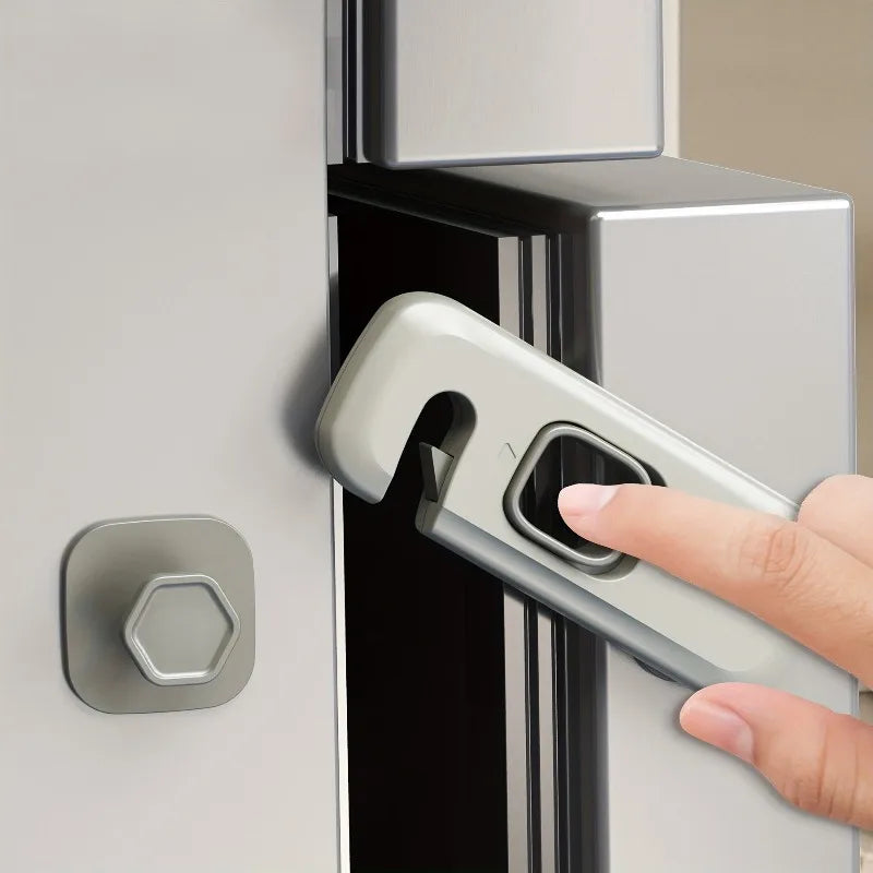 2Pcs child Safety Lock 360° Rotatable Cabinet Fridge Lock, Strong No-Trace Adhesive, No Drilling Childproof Anti-Opening Lock
