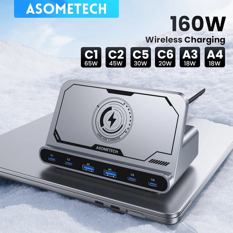 ស្ថានីយសាកថ្មឥតខ្សែ USB 160W ឆ្នាំងសាកឥតខ្សែ 65W PD PPS 45W GaN ឆ្នាំងសាករហ័សសម្រាប់ iPhone 15 14 Pro Samsung កុំព្យូទ័រយួរដៃថេប្លេត