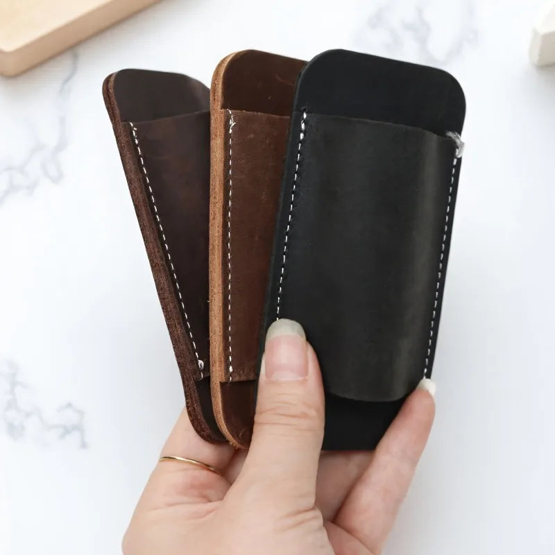 1pc Portable EDC Folding Knife Sheath, Genuine Leather Belt Mount Holder, Anti-Loss Wearproof Waist Pouch for Daily Outdoor Use