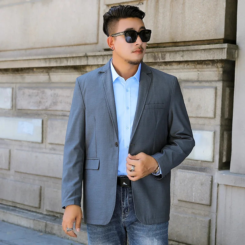 Asian Size Men's Suit Jacket, Single Breasted V-Neck Coat, Business Casual Office Blazer, Purple Blue Gray Black 5XL 6XL 7XL 8XL