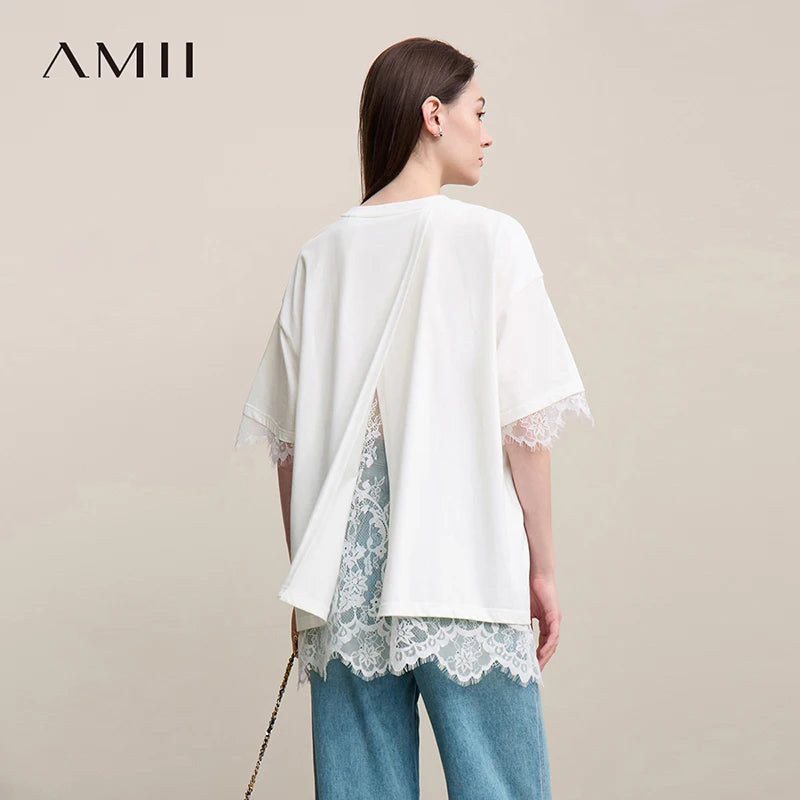 អាវយឺត Amii សម្រាប់នារី រដូវក្តៅ ឆ្នាំ២០២៦ កមូល ស្មាធ្លាក់ កប្បាស អាវយឺតប៉ាក់ ចរ អាវរលុង ចំហៀង សម្រាប់នារី 12652004