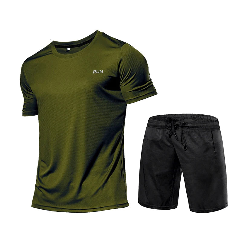 Men's 2PCS Compression Sportswear Set Short Sleeve T Shirt Shorts Gym Fitness Running Training Athletic Outfit