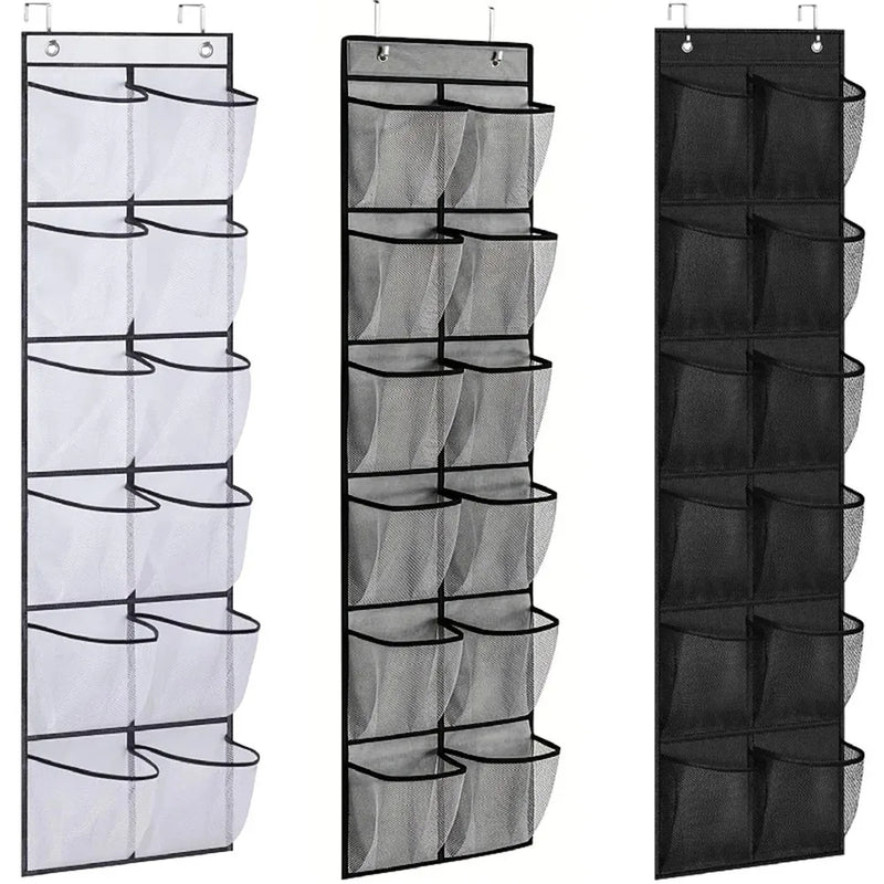 12 Pocket Shoe Cabinet with Large Mesh Pockets on the Door, and a Storage Bag with Hanging Pockets Behind the Door for Shoe St