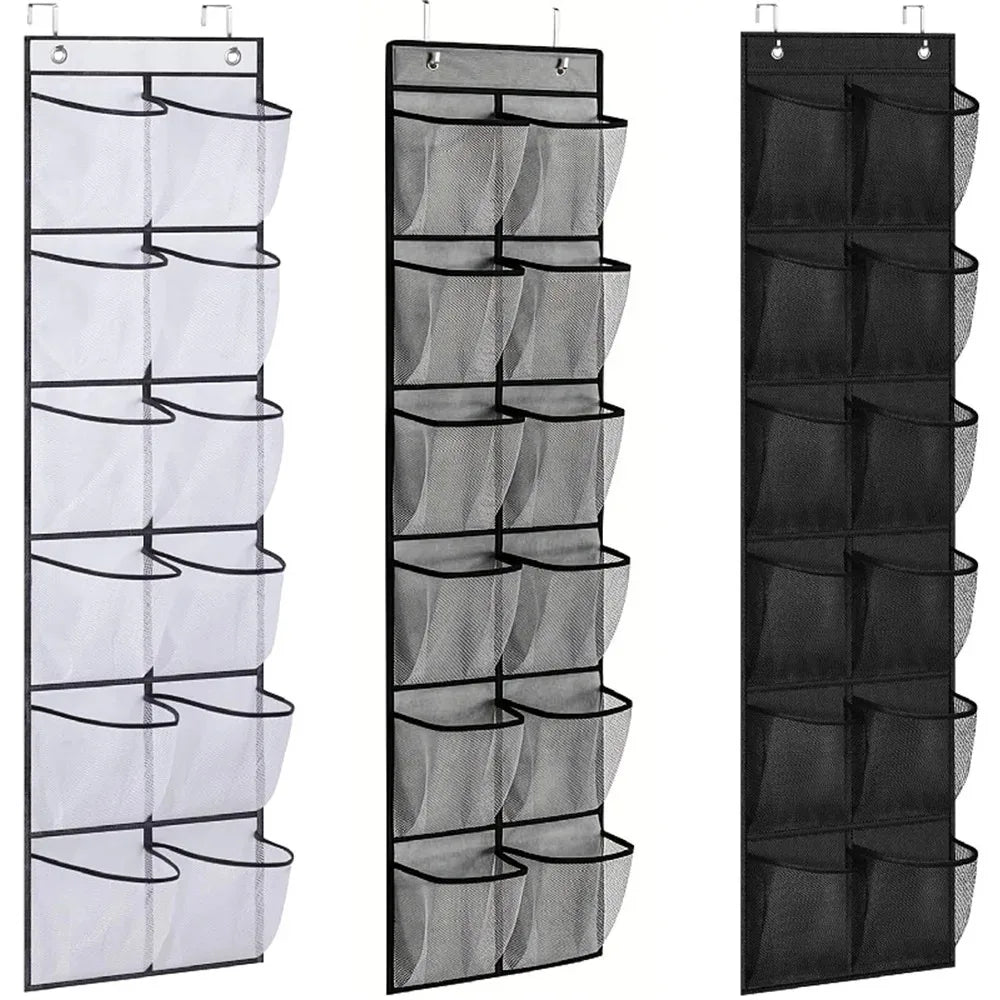 12 Pocket Shoe Cabinet with Large Mesh Pockets on the Door, and a Storage Bag with Hanging Pockets Behind the Door for Shoe St