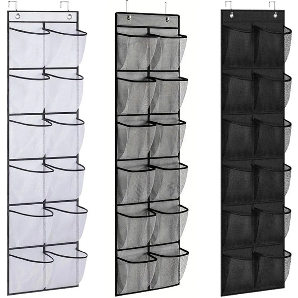 12 Pocket Shoe Cabinet with Large Mesh Pockets on the Door, and a Storage Bag with Hanging Pockets Behind the Door for Shoe St