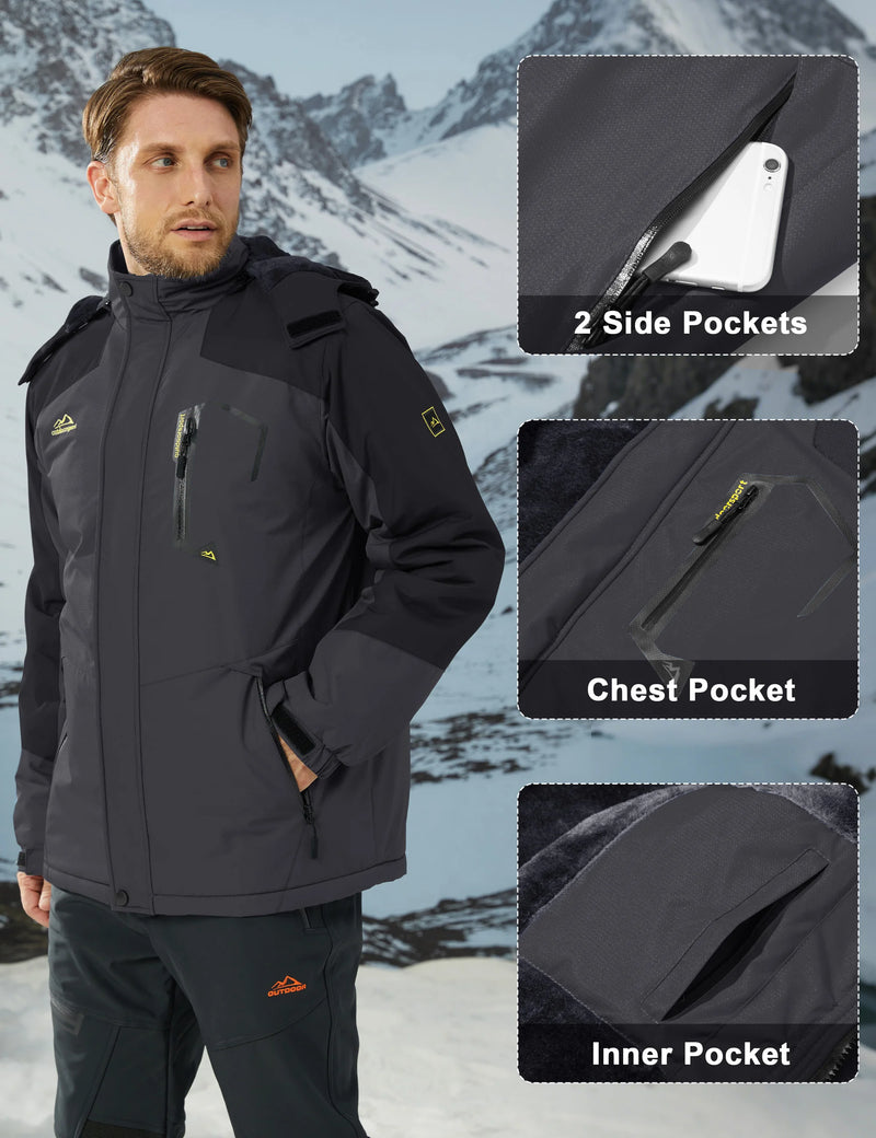 Men's Winter Ski Jacket Waterproof Insulated Fleece Lined Snowboard Parka Hooded Thermal Snow Coat