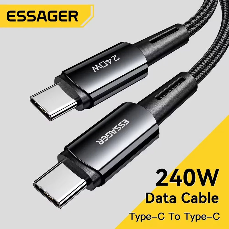 ខ្សែសាកលឿន Essager 240W ប្រភេទ C 67W ខ្សែសាកលឿន USB 6A សម្រាប់ Xiaomi 12Pro Redmi K50 Note 11Pro Black Shark 5Pro