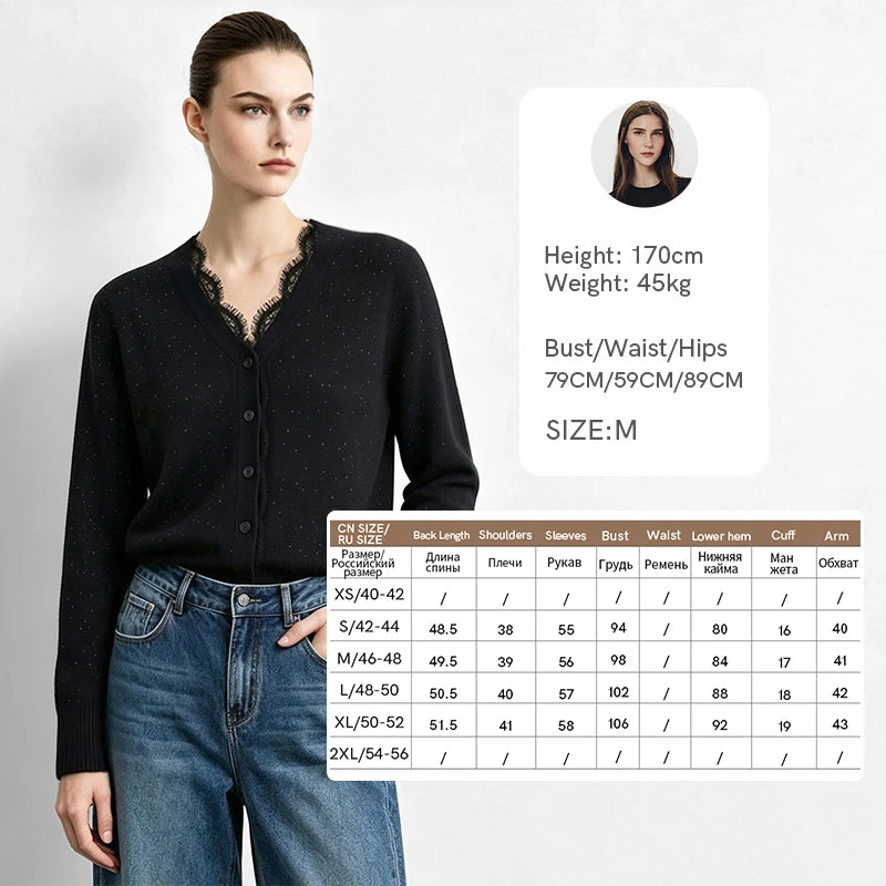 Amii Women's V-Neck Rhinestone Knit Cardigan Short Length Oversized Long Sleeve Business Casual  Autumn Top for Women 12643082