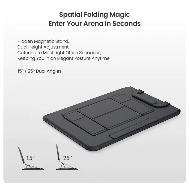 NILLKIN Portable Leather Laptop Sleeve Case Bag for Macbook Air 13 14 15 16 inch M4 M3 M2 Mac Book Pro Adjustable Stand Cover