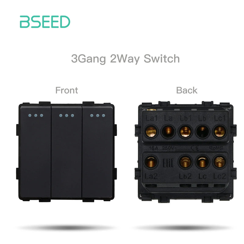 BSEED EU Standard 1/2/3Gang 1/2Way Push Button Switch Function Part Wall Glass Frame Power Sockets Light Switch DIY Parts Only