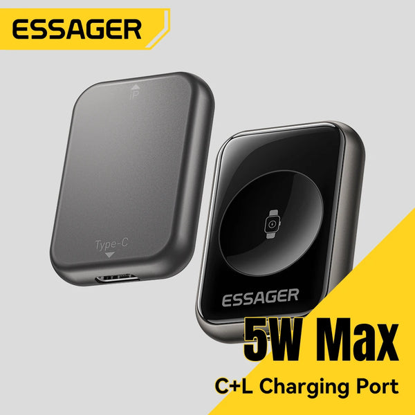 ឆ្នាំងសាកឥតខ្សែ Essager សម្រាប់ iWatch S2-S11 Series SE Series Ultra Series 5W ចល័ត Type-C/Lighting WatchCharger