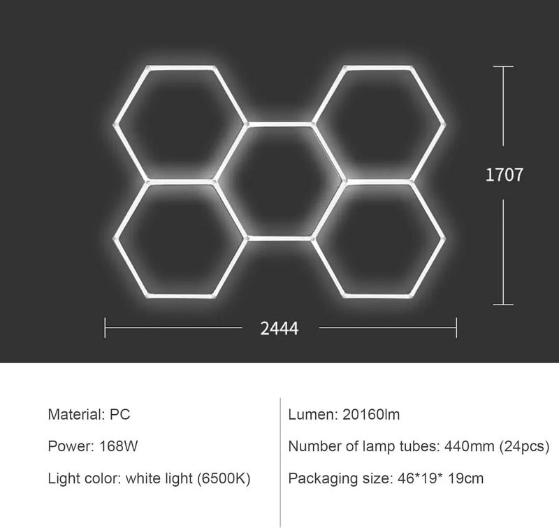 LED Garage Lights Hexagon Lamp 110-240V LED Tube Honeycomb Barbershop Ceiling Lighting for Workshop Car Show Auto Repair Gym