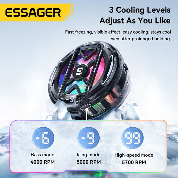 ម៉ាស៊ីនត្រជាក់ Essager ម៉ាញេទិកបង្ហាញឌីជីថល ត្រជាក់លឿនសម្រាប់ iPhone 17 លេងហ្គេម/ផ្សាយផ្ទាល់/មើលវីដេអូច្រើនម៉ោង