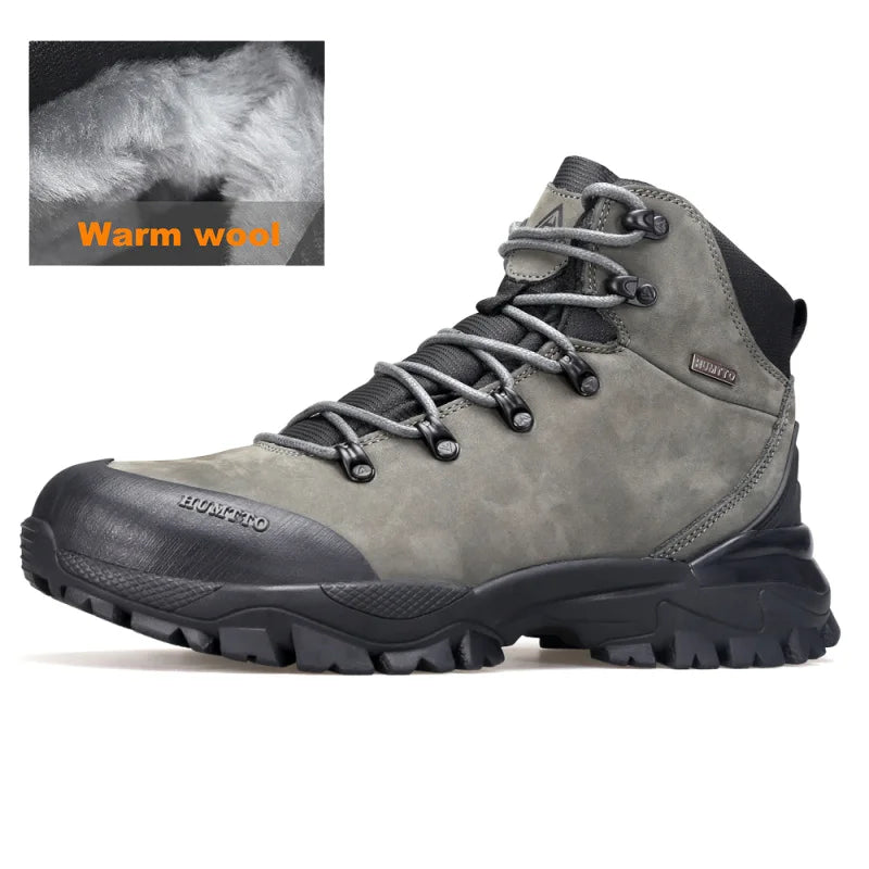 HUMTTO Outdoor Casual Trekking Boots Winter Men's Sneakers Leather Hiking Shoes Men Keep Warm Snow Boots for Man 2024 Trainers