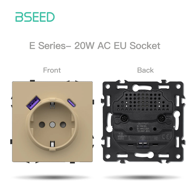 BSEED E Series Button Light Switch 1/2Gang 1/2Way USB Type-C Socket Module Part Internet TV Socket DIY Part 80mm Plastic Frame