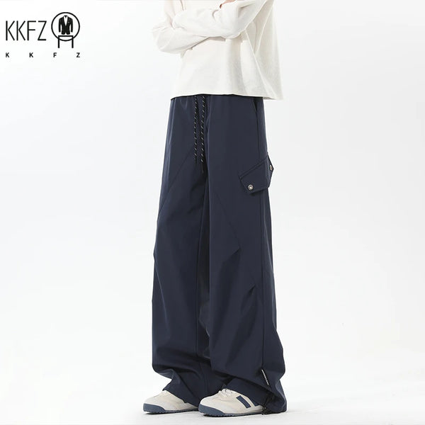 Male Streetwear Cargo Pants Elastic Waistband Drawstring Closure Adjustable Hem Cuffs For Outdoor Activities And Daily Dressing