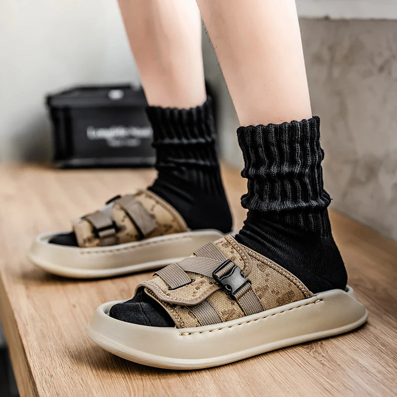 Men's thick sole casual slippers summer soft-sole non-slip outdoor walking beach shoes fashion youth breathable sports slippers