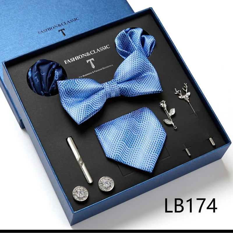 Men's Suit Dress Accessories (Tie + Bow Tie + Square Scarf + Tie Clip + Button + Metal Flower Brooch) 36 Colors To Choose From