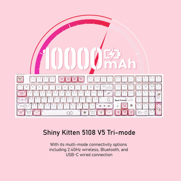 Akko 5108 V5 Mechanical Keyboard MAO Shiny Kitten Keycap 108-Key Full Size Per-Key Flex-Cut Hot Swap 8K RGB Tri-mode Keyboard