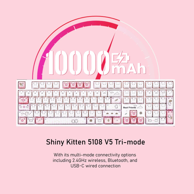 Akko 5108 V5 Mechanical Keyboard MAO Shiny Kitten Keycap 108-Key Full Size Per-Key Flex-Cut Hot Swap 8K RGB Tri-mode Keyboard