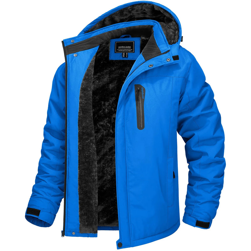 TACVASEN Men's Fleece Lining Warmth Jacket Winter Snow Working Outdoors Hooded Coat Zip Pockets Waterproof Hiking Skiing Parkas