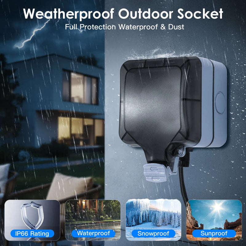 BSEED IP66 Waterproof Electrical Wall Socket Outdoor Switched Power Socket With Dustproof Box Suitable for Outdoor Gardens